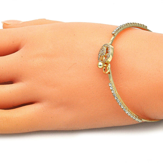 Oro Laminado Individual Bangle, Gold Filled Style Turtle Design, with White Micro Pave and White Crystal, Polished, Golden Finish