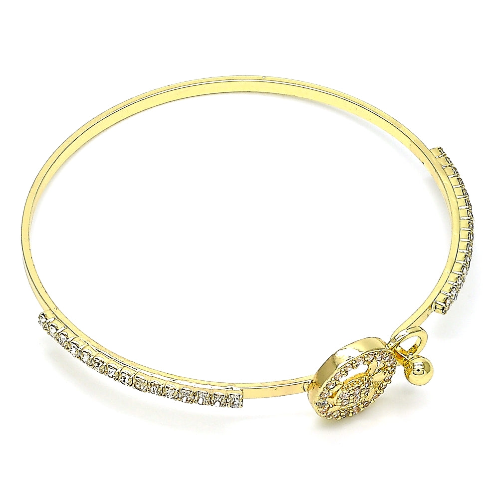 Oro Laminado Individual Bangle, Gold Filled Style Turtle Design, with White Micro Pave and White Crystal, Polished, Golden Finish