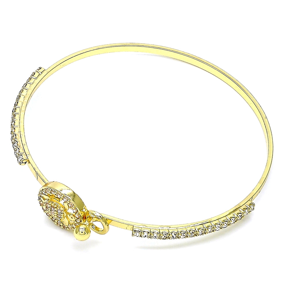 Oro Laminado Individual Bangle, Gold Filled Style Turtle Design, with White Micro Pave and White Crystal, Polished, Golden Finish