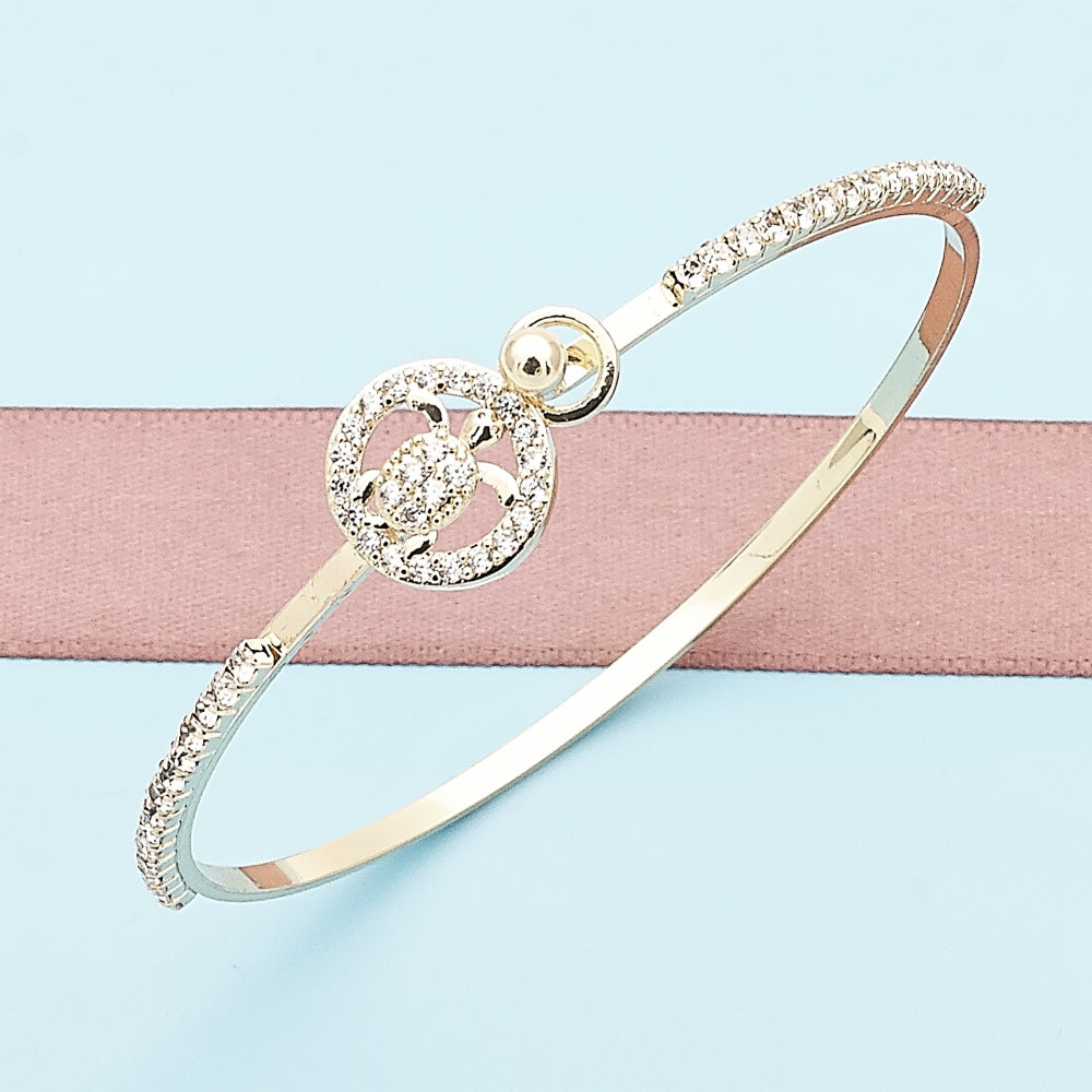 Oro Laminado Individual Bangle, Gold Filled Style Turtle Design, with White Micro Pave and White Crystal, Polished, Golden Finish