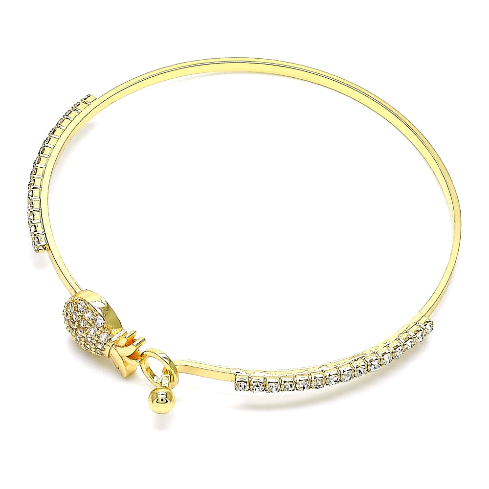 Oro Laminado Individual Bangle, Gold Filled Style Pineapple Design, with White Micro Pave and White Crystal, Polished, Golden Finish