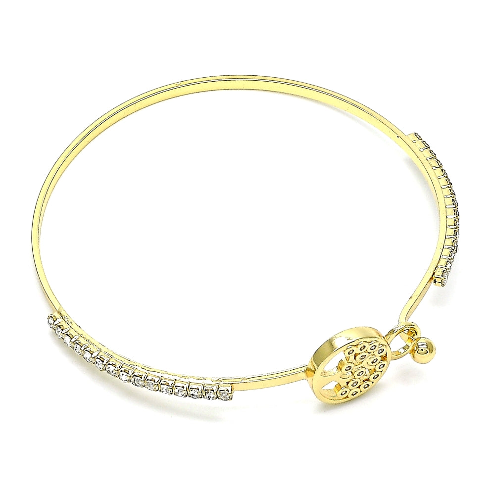 Oro Laminado Individual Bangle, Gold Filled Style Tree Design, with White Micro Pave and White Crystal, Polished, Golden Finish