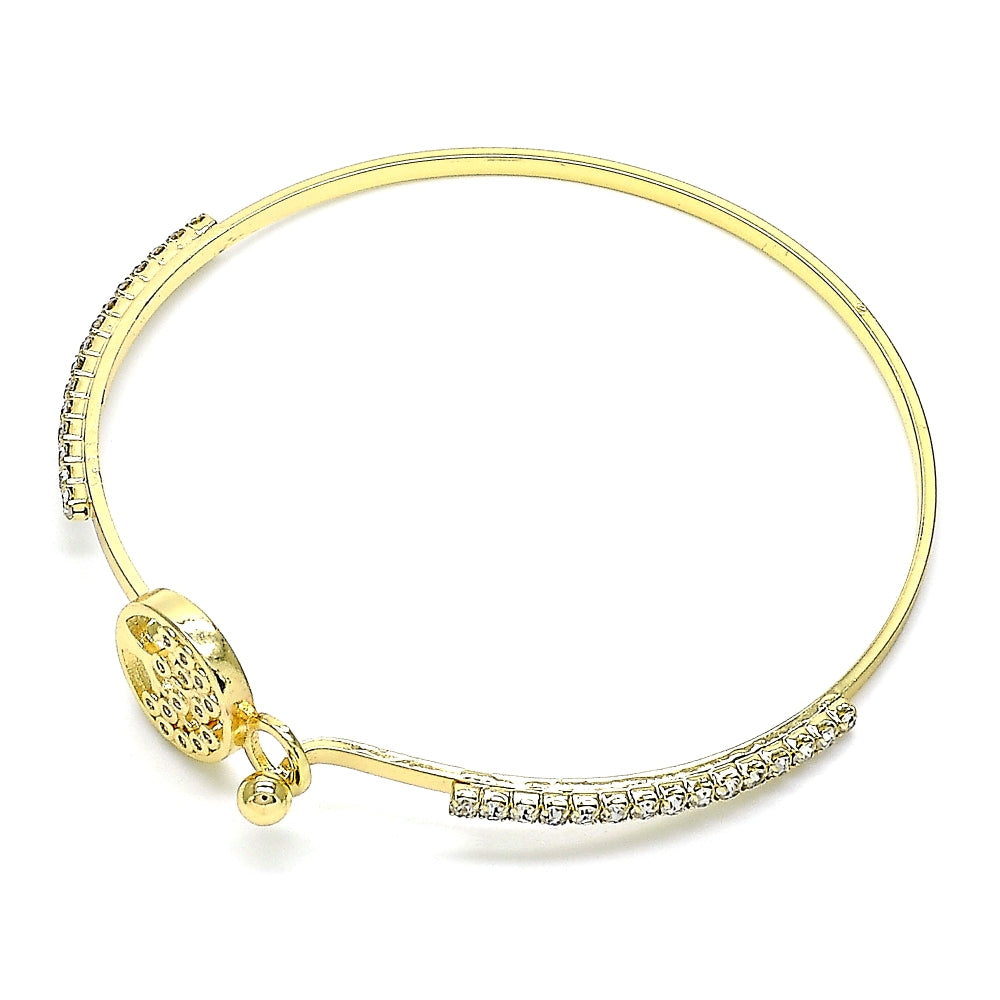 Oro Laminado Individual Bangle, Gold Filled Style Tree Design, with White Micro Pave and White Crystal, Polished, Golden Finish