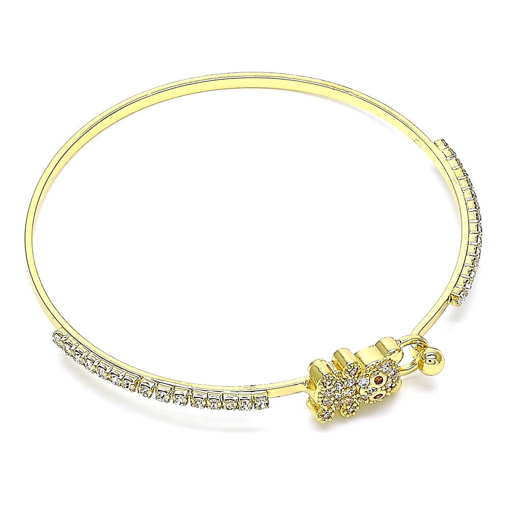 Oro Laminado Individual Bangle, Gold Filled Style Teddy Bear Design, with White and Garnet Micro Pave, Polished, Golden Finish
