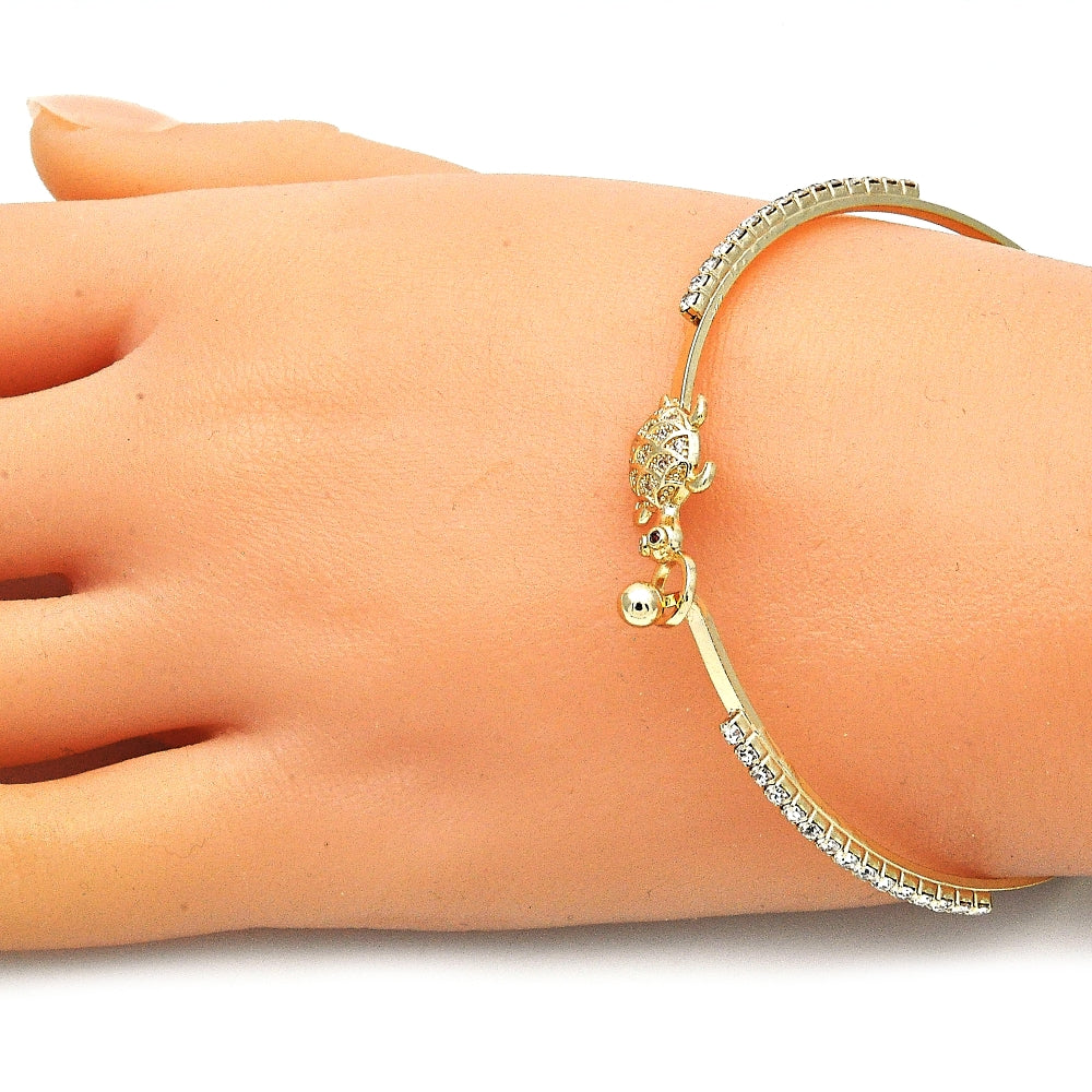 Oro Laminado Individual Bangle, Gold Filled Style Turtle Design, with White and Garnet Micro Pave, Polished, Golden Finish