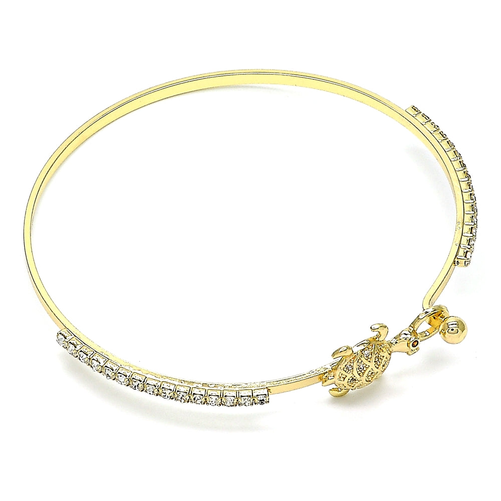 Oro Laminado Individual Bangle, Gold Filled Style Turtle Design, with White and Garnet Micro Pave, Polished, Golden Finish
