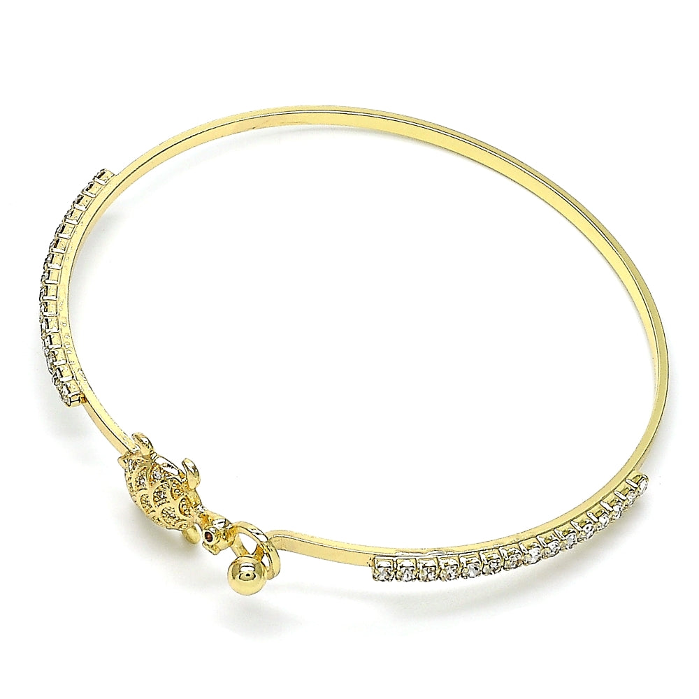 Oro Laminado Individual Bangle, Gold Filled Style Turtle Design, with White and Garnet Micro Pave, Polished, Golden Finish