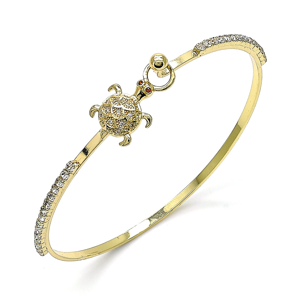 Oro Laminado Individual Bangle, Gold Filled Style Turtle Design, with White and Garnet Micro Pave, Polished, Golden Finish