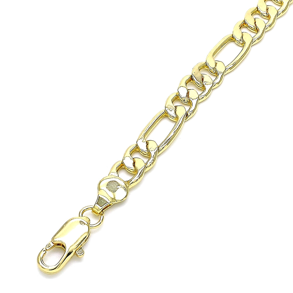 Oro Laminado Basic Bracelet, Gold Filled Style Figaro Design, Polished, Golden Finish
