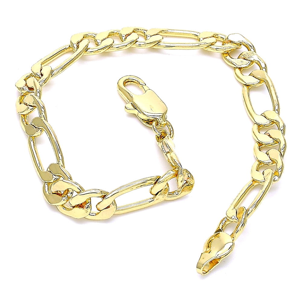 Oro Laminado Basic Bracelet, Gold Filled Style Figaro Design, Polished, Golden Finish