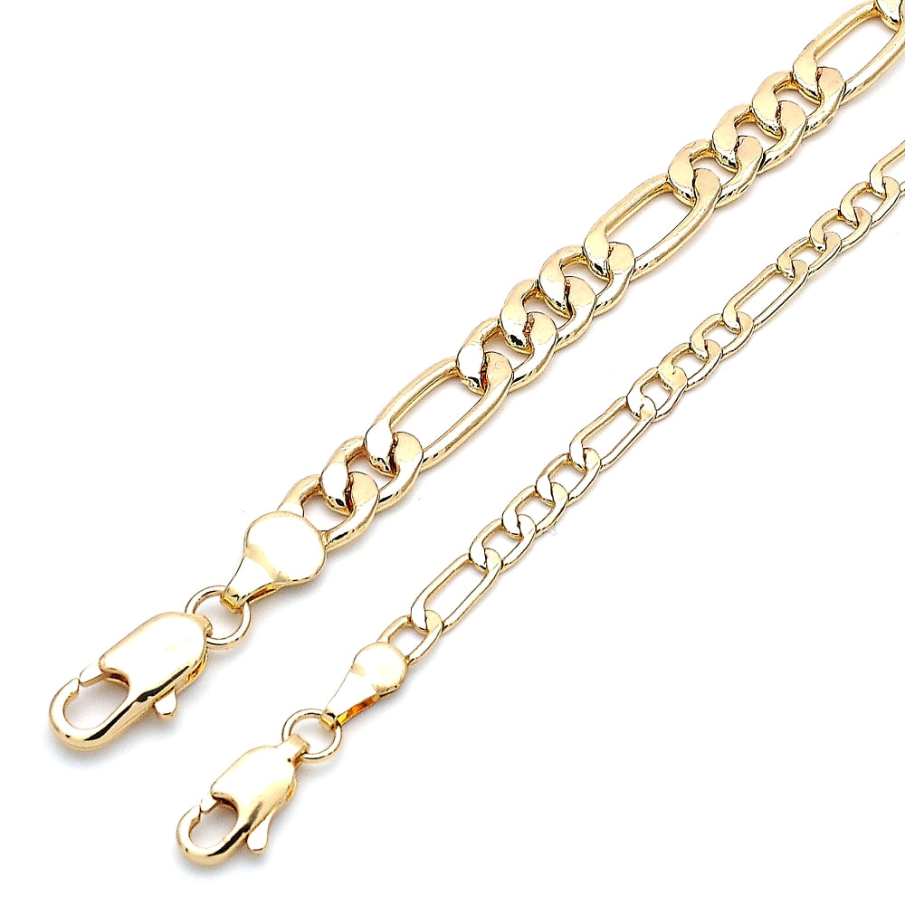 Oro Laminado Basic Bracelet, Gold Filled Style Figaro Design, Polished, Golden Finish