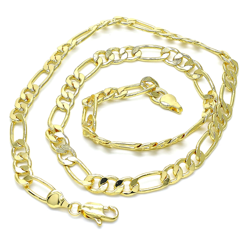 Oro Laminado Basic Necklace, Gold Filled Style Figaro Design, Polished, Golden Finish