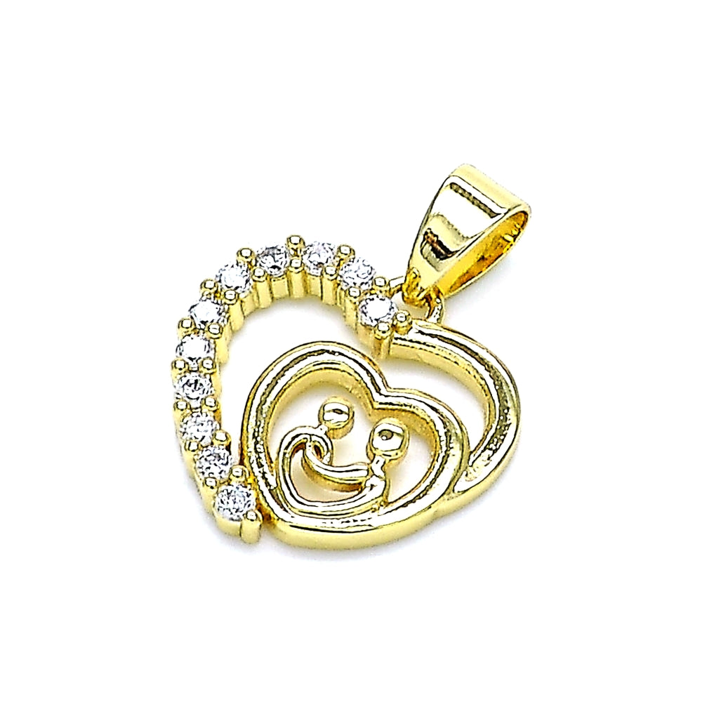 Oro Laminado Fancy Pendant, Gold Filled Style Heart Design, with White Cubic Zirconia, Polished, Golden Finish