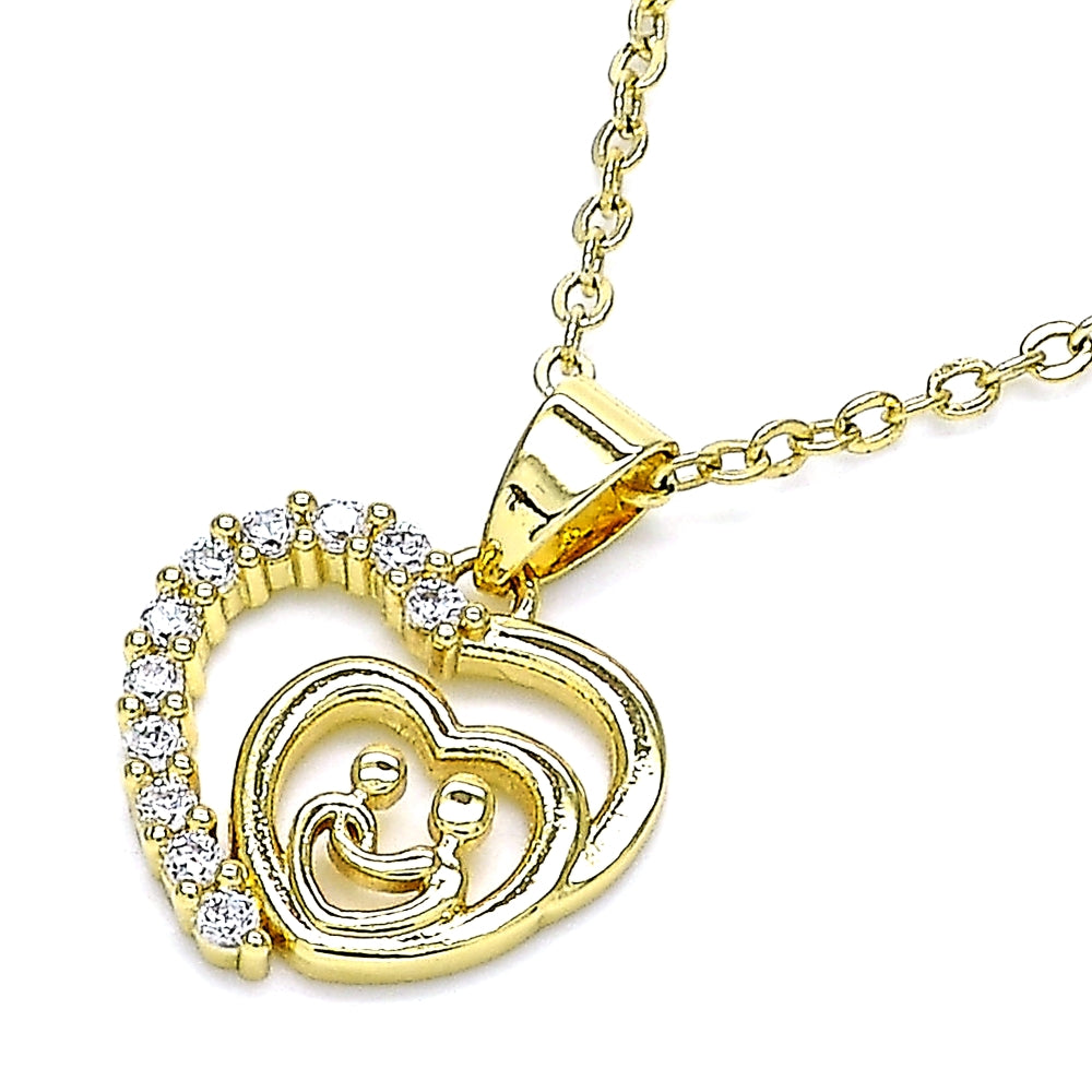 Oro Laminado Fancy Pendant, Gold Filled Style Heart Design, with White Cubic Zirconia, Polished, Golden Finish