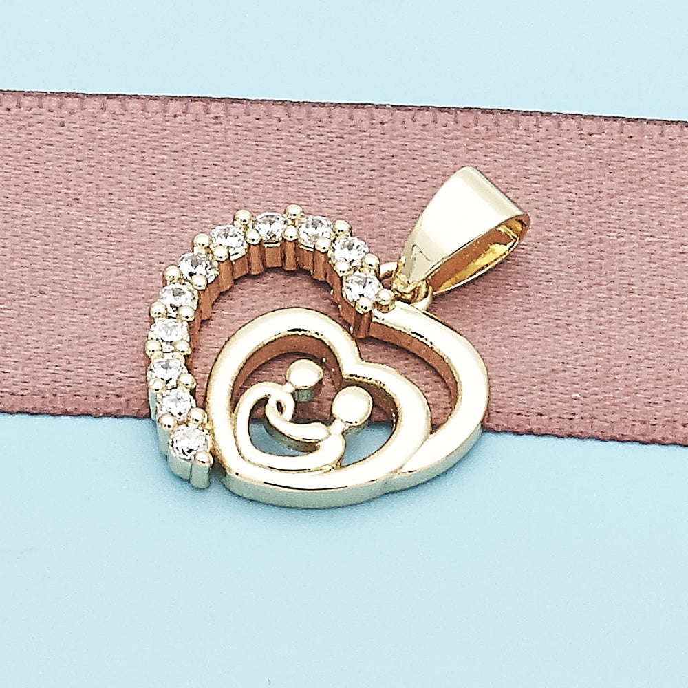 Oro Laminado Fancy Pendant, Gold Filled Style Heart Design, with White Cubic Zirconia, Polished, Golden Finish