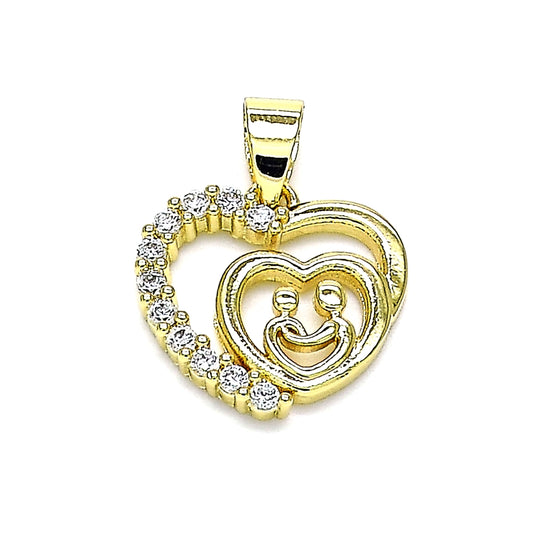 Oro Laminado Fancy Pendant, Gold Filled Style Heart Design, with White Cubic Zirconia, Polished, Golden Finish