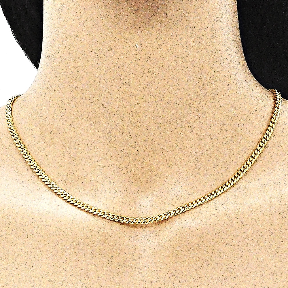 Oro Laminado Basic Necklace, Gold Filled Style Miami Cuban Design, Polished, Golden Finish