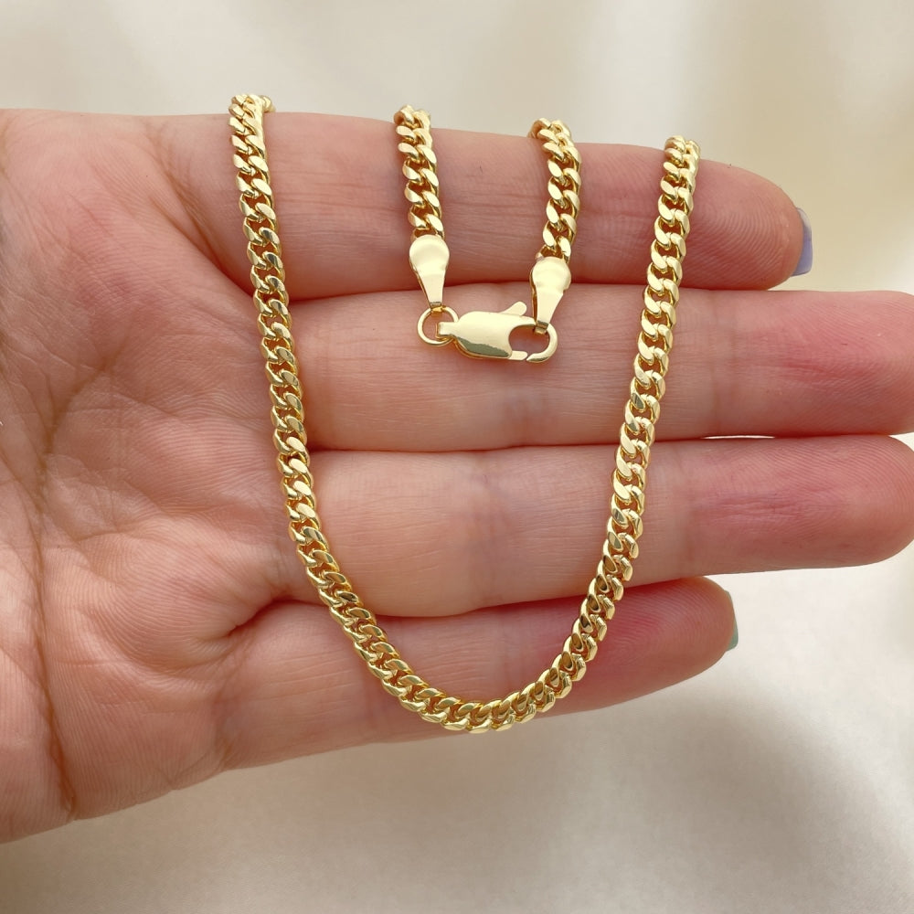Oro Laminado Basic Necklace, Gold Filled Style Miami Cuban Design, Polished, Golden Finish
