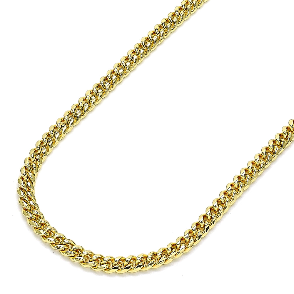 Oro Laminado Basic Necklace, Gold Filled Style Miami Cuban Design, Polished, Golden Finish