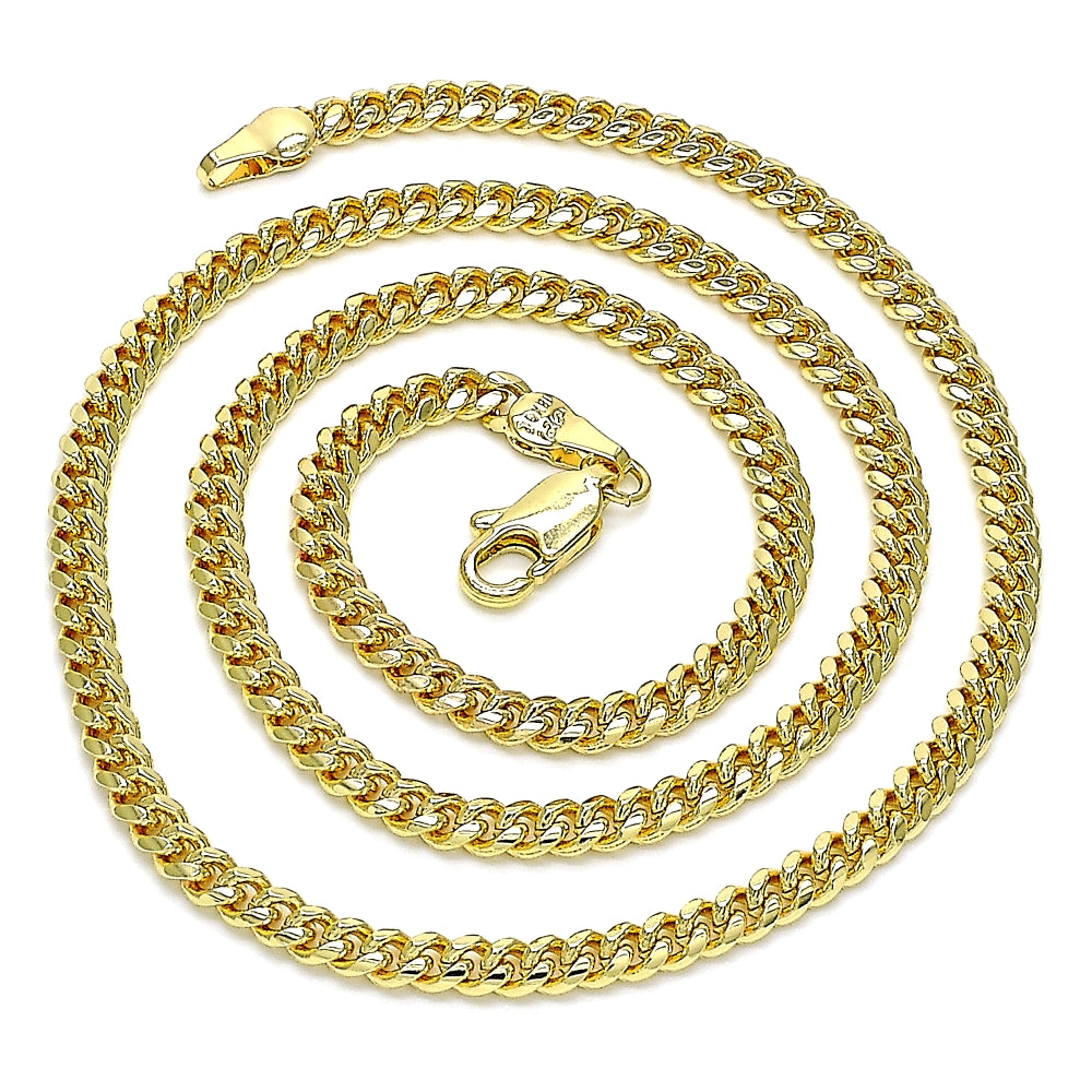 Oro Laminado Basic Necklace, Gold Filled Style Miami Cuban Design, Polished, Golden Finish
