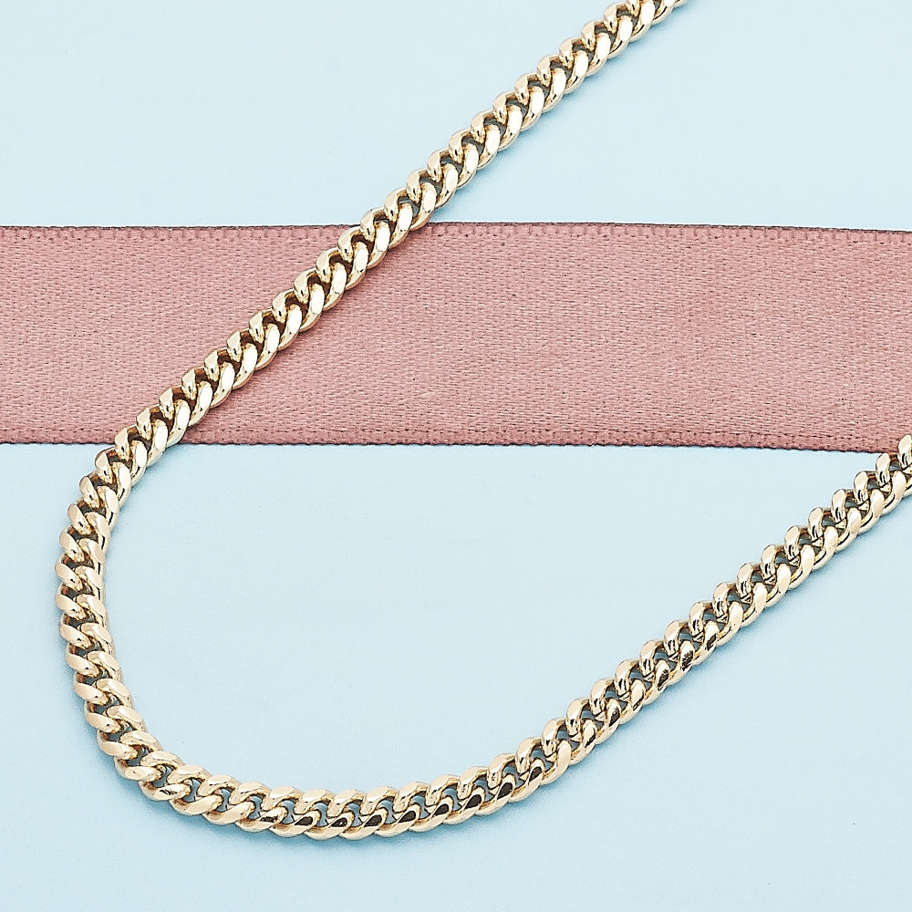Oro Laminado Basic Necklace, Gold Filled Style Miami Cuban Design, Polished, Golden Finish
