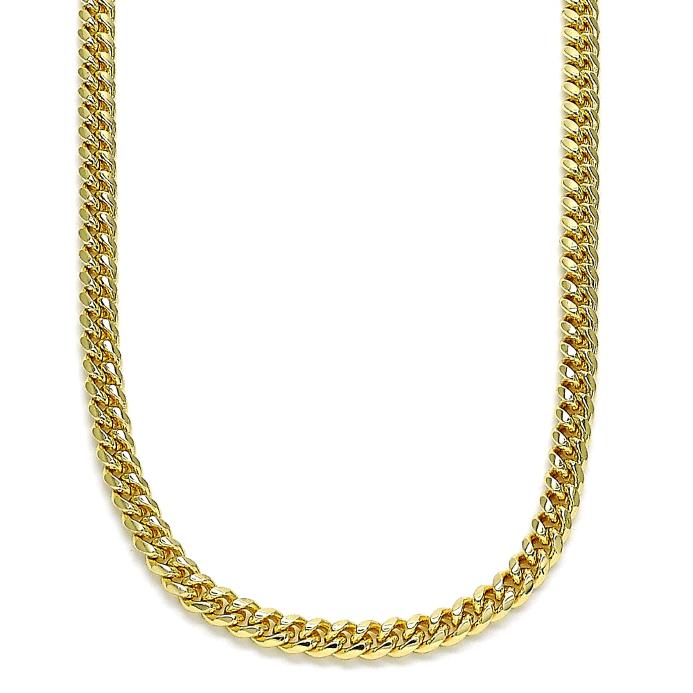 Oro Laminado Basic Necklace, Gold Filled Style Miami Cuban Design, Polished, Golden Finish