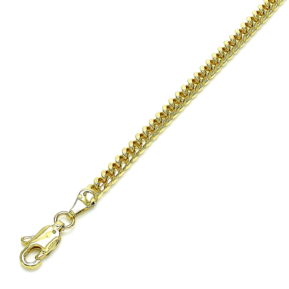 Oro Laminado Basic Anklet, Gold Filled Style Miami Cuban Design, Polished, Golden Finish