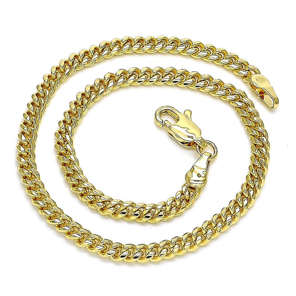 Oro Laminado Basic Anklet, Gold Filled Style Miami Cuban Design, Polished, Golden Finish