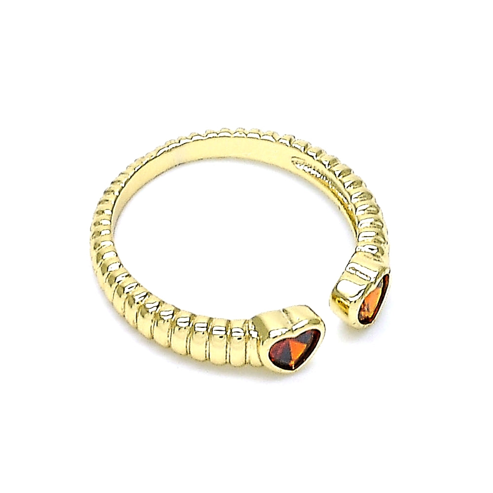 Oro Laminado Multi Stone Ring, Gold Filled Style Heart Design, with Garnet Cubic Zirconia, Polished, Golden Finish