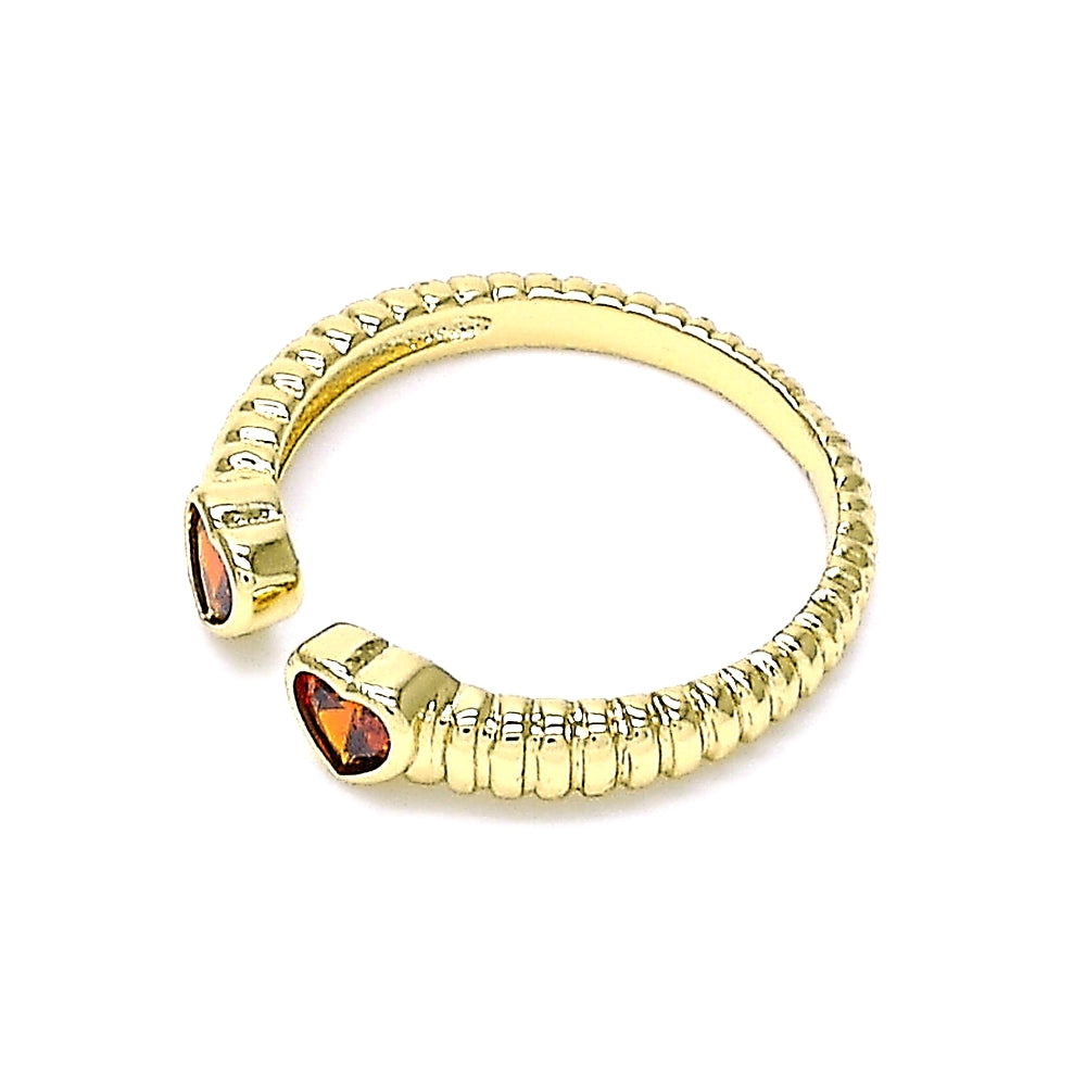 Oro Laminado Multi Stone Ring, Gold Filled Style Heart Design, with Garnet Cubic Zirconia, Polished, Golden Finish