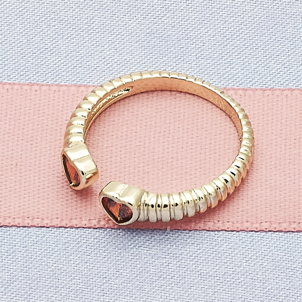 Oro Laminado Multi Stone Ring, Gold Filled Style Heart Design, with Garnet Cubic Zirconia, Polished, Golden Finish