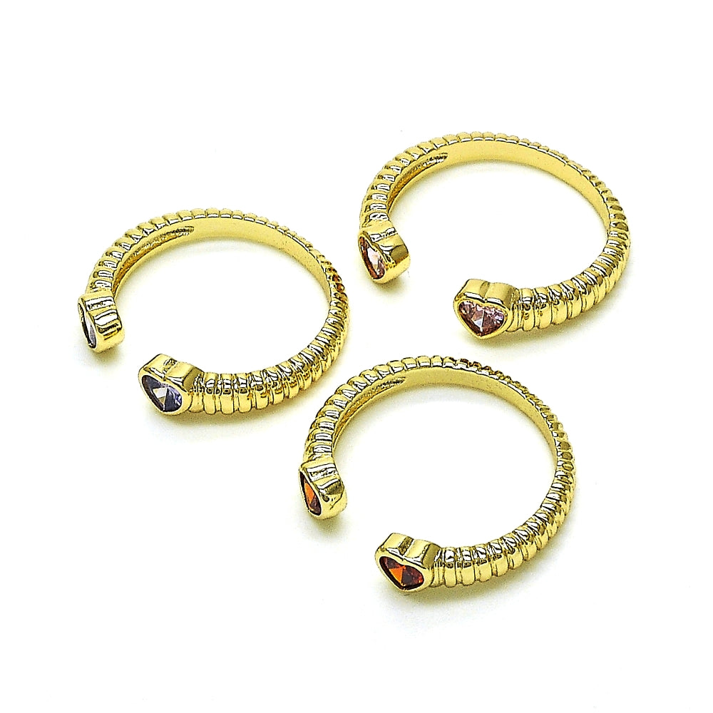 Oro Laminado Multi Stone Ring, Gold Filled Style Heart Design, with Garnet Cubic Zirconia, Polished, Golden Finish