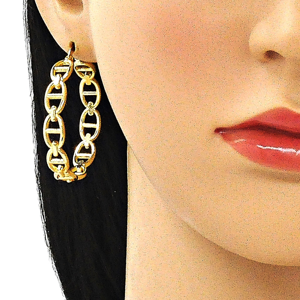 Oro Laminado Medium Hoop, Gold Filled Style Puff Mariner Design, Polished, Golden Finish