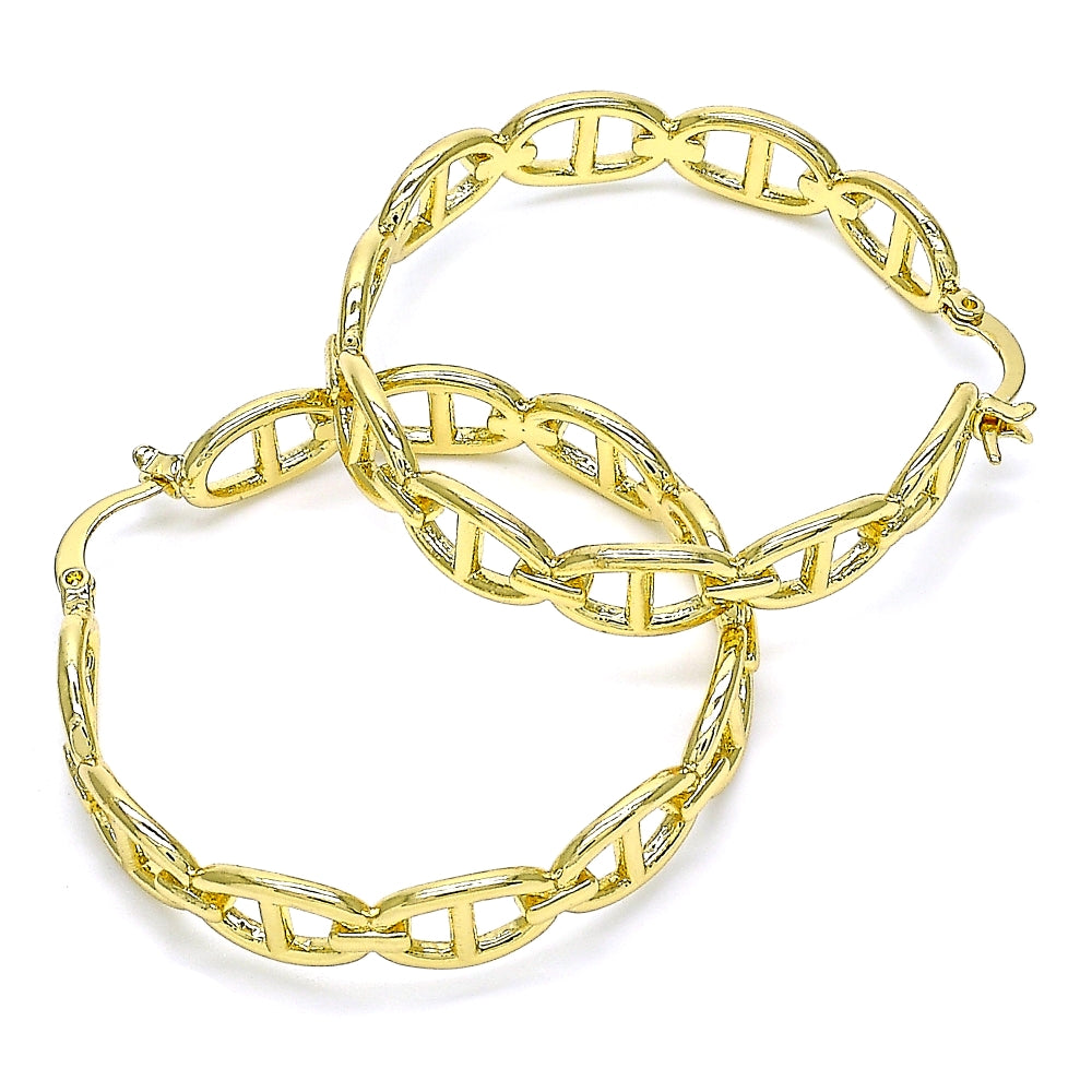 Oro Laminado Medium Hoop, Gold Filled Style Puff Mariner Design, Polished, Golden Finish
