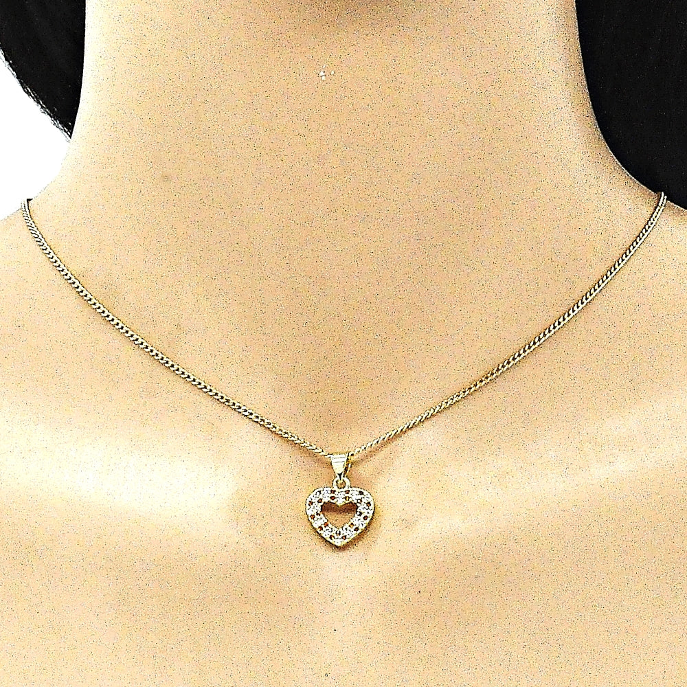 Oro Laminado Earring and Pendant Adult Set, Gold Filled Style Heart Design, with Garnet and White Micro Pave, Polished, Golden Finish