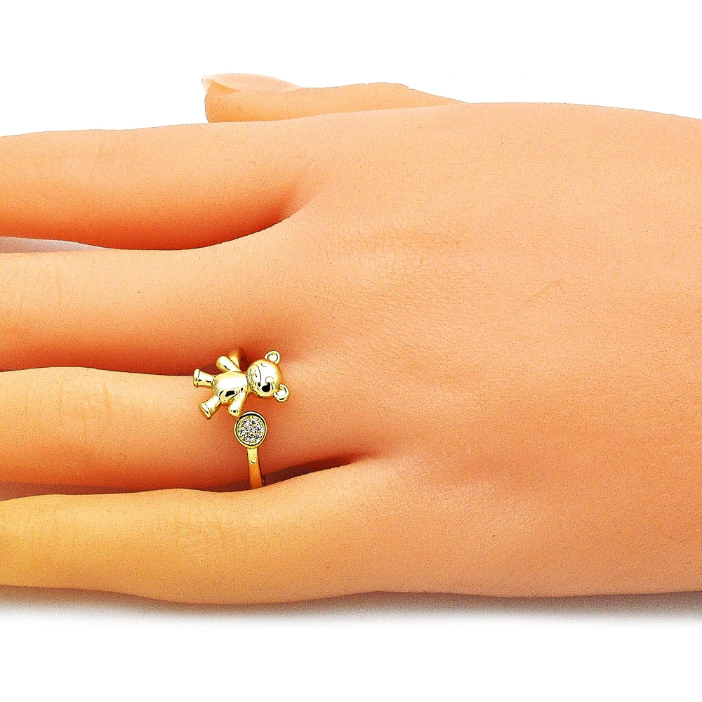 Oro Laminado Multi Stone Ring, Gold Filled Style Teddy Bear Design, with White Micro Pave, Polished, Golden Finish