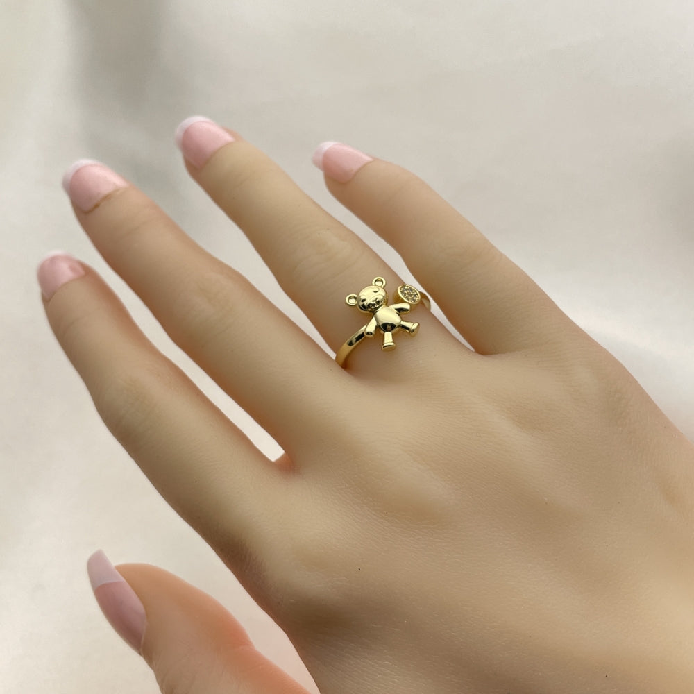 Oro Laminado Multi Stone Ring, Gold Filled Style Teddy Bear Design, with White Micro Pave, Polished, Golden Finish