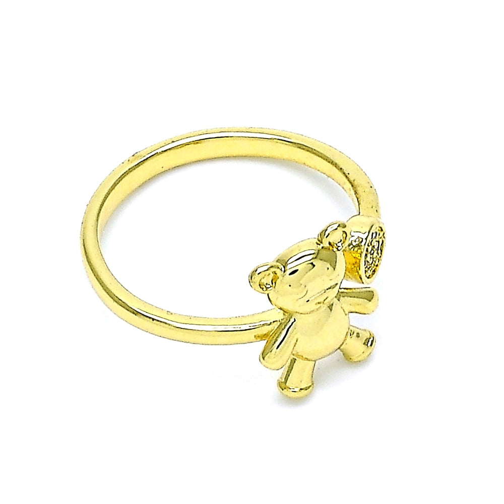 Oro Laminado Multi Stone Ring, Gold Filled Style Teddy Bear Design, with White Micro Pave, Polished, Golden Finish