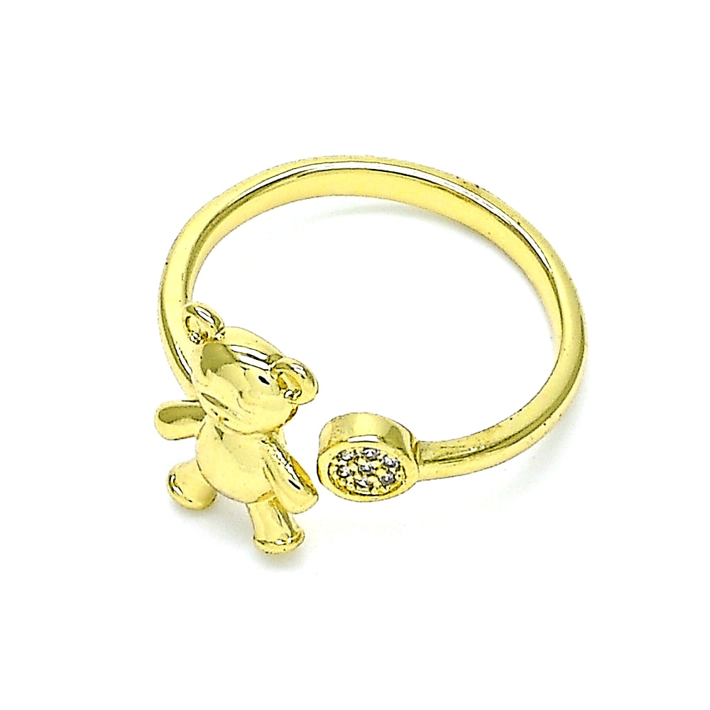 Oro Laminado Multi Stone Ring, Gold Filled Style Teddy Bear Design, with White Micro Pave, Polished, Golden Finish