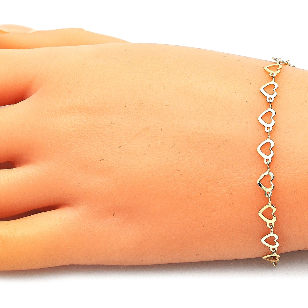 Oro Laminado Fancy Bracelet, Gold Filled Style Heart Design, Polished, Golden Finish