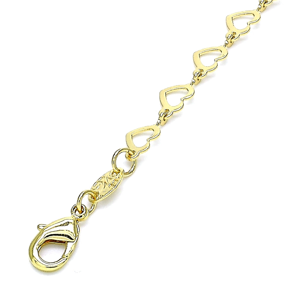 Oro Laminado Fancy Bracelet, Gold Filled Style Heart Design, Polished, Golden Finish