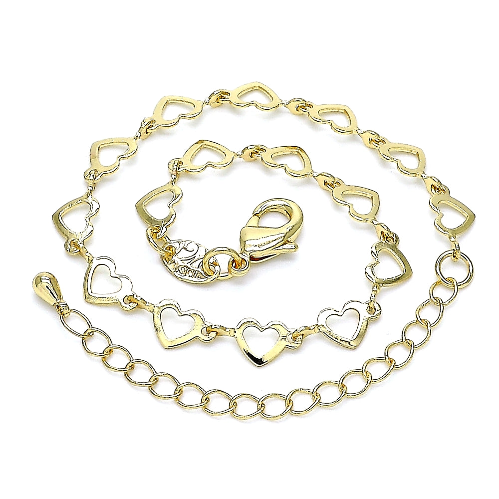 Oro Laminado Fancy Bracelet, Gold Filled Style Heart Design, Polished, Golden Finish