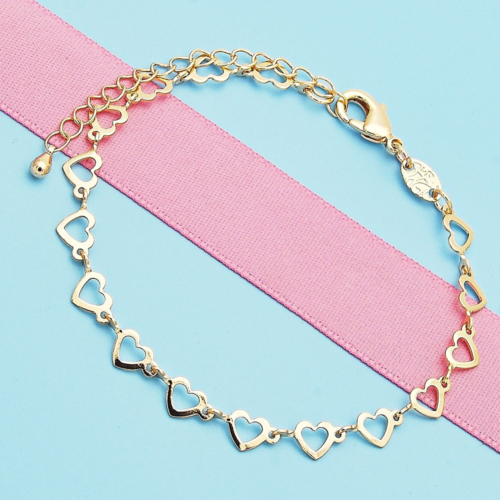 Oro Laminado Fancy Bracelet, Gold Filled Style Heart Design, Polished, Golden Finish