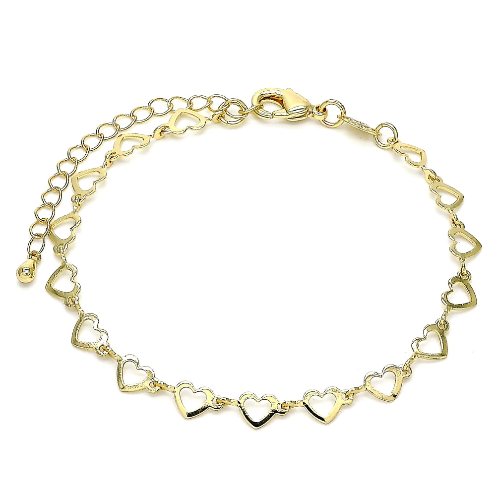 Oro Laminado Fancy Bracelet, Gold Filled Style Heart Design, Polished, Golden Finish