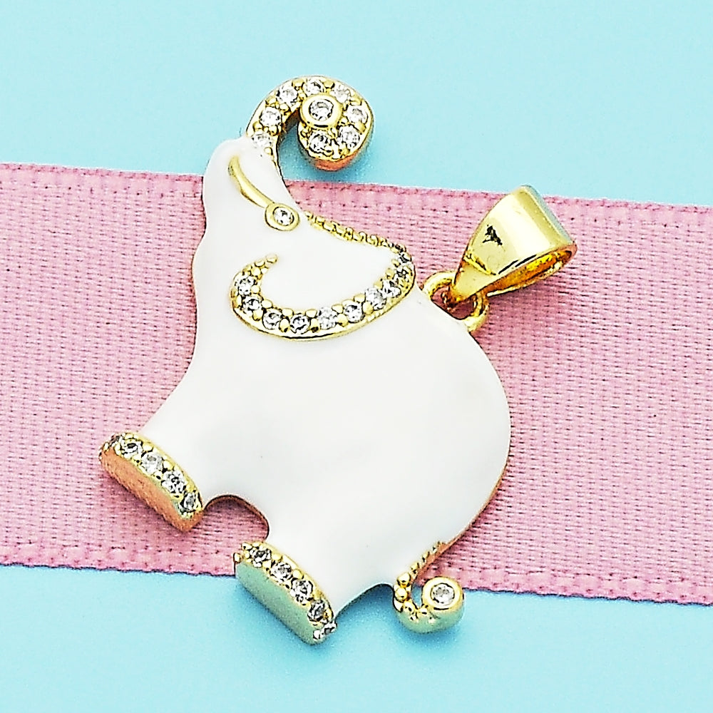 Oro Laminado Fancy Pendant, Gold Filled Style Elephant Design, with White Micro Pave, White Enamel Finish, Golden Finish