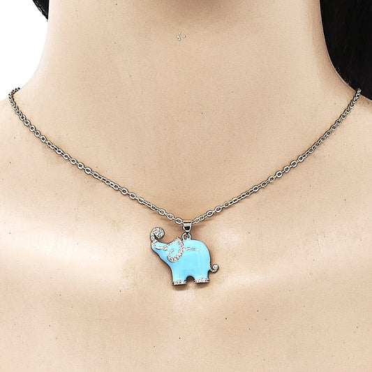 Oro Laminado Fancy Pendant, Gold Filled Style Elephant Design, with White Micro Pave, Azul claro Enamel Finish, Golden Finish