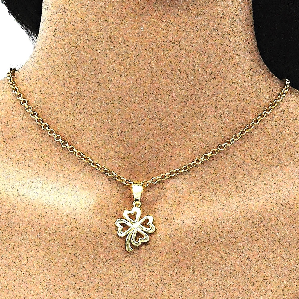 Oro Laminado Fancy Pendant, Gold Filled Style Four-leaf Clover Design, Polished, Golden Finish