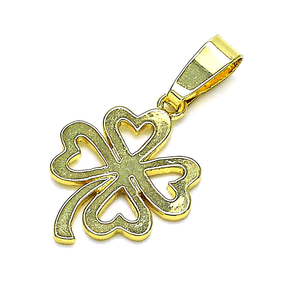 Oro Laminado Fancy Pendant, Gold Filled Style Four-leaf Clover Design, Polished, Golden Finish