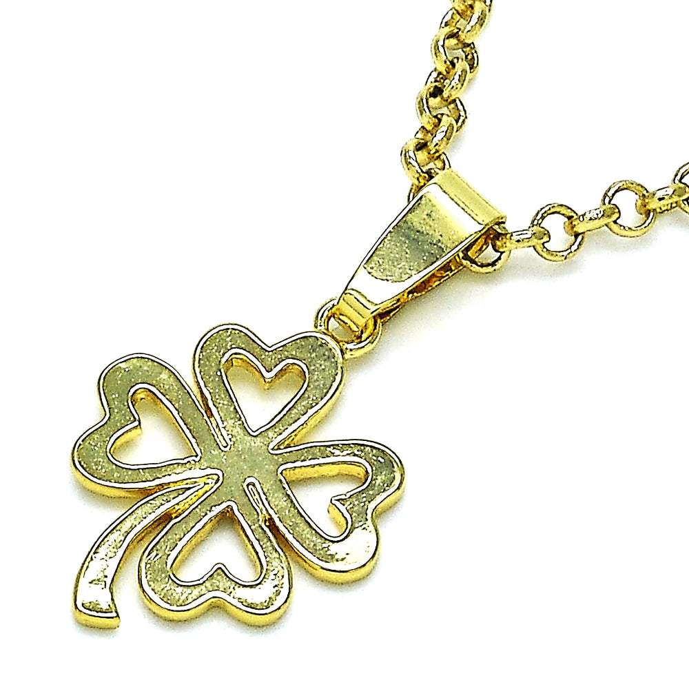 Oro Laminado Fancy Pendant, Gold Filled Style Four-leaf Clover Design, Polished, Golden Finish