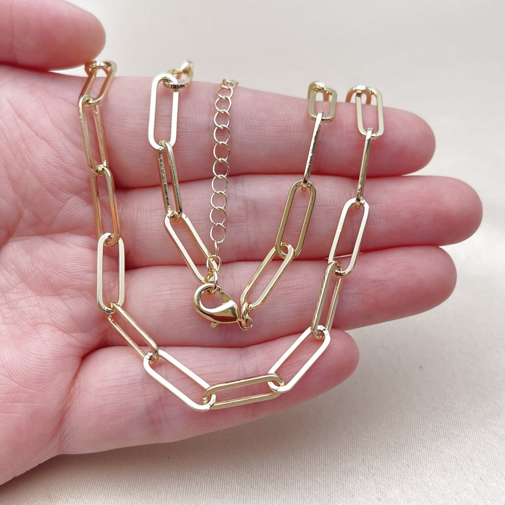 Oro Laminado Basic Necklace, Gold Filled Style Paperclip Design, Polished, Golden Finish